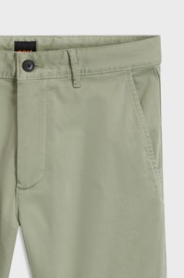 Slim-fit trousers in overdyed stretch satin, Light Green
