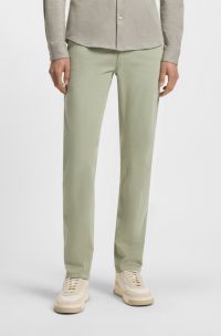 Slim-fit chinos in stretch-cotton satin, Light Green