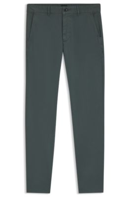 Slim-fit trousers in overdyed stretch satin, Dark Green