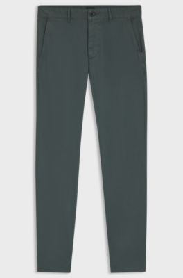 Slim-fit trousers in overdyed stretch satin, Dark Green