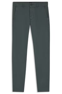 Slim-fit trousers in overdyed stretch satin, Dark Green