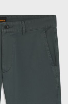 Slim-fit trousers in overdyed stretch satin, Dark Green