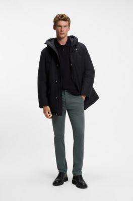 Slim-fit trousers in overdyed stretch satin, Dark Green