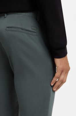 Slim-fit trousers in overdyed stretch satin, Dark Green