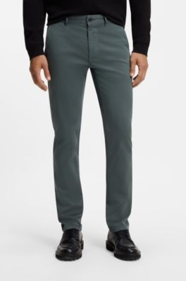 Slim-fit trousers in overdyed stretch satin, Dark Green