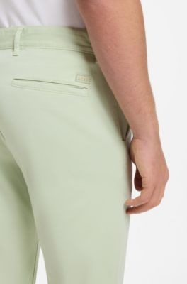 Slim-Fit Hose aus &uuml;berf&auml;rbtem elastischem Satin, Hellgr&uuml;n