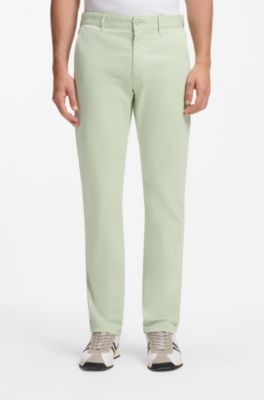 Slim-Fit Hose aus &uuml;berf&auml;rbtem elastischem Satin, Hellgr&uuml;n