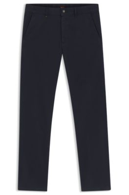 Slim-fit chinos in stretch-cotton satin, Dark Blue