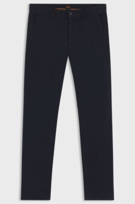 Slim-Fit Hose aus &uuml;berf&auml;rbtem elastischem Satin, Dunkelblau