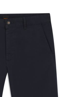 Slim-fit chinos in stretch-cotton satin, Dark Blue