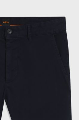 Slim-fit trousers in overdyed stretch satin, Dark Blue