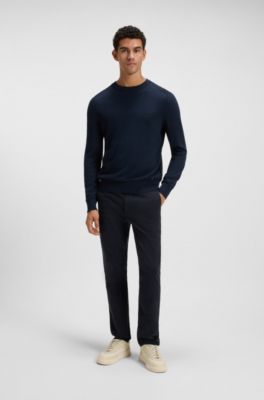 Slim-fit chinos in stretch-cotton satin, Dark Blue