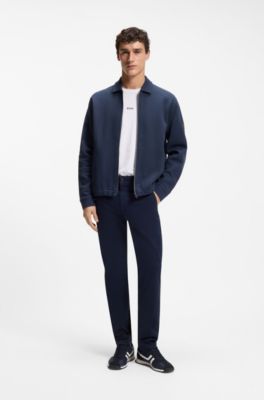 Slim-fit trousers in overdyed stretch satin, Dark Blue