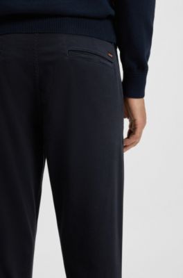 Slim-fit chinos in stretch-cotton satin, Dark Blue