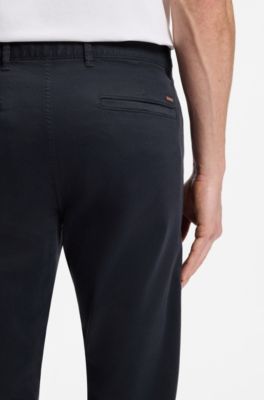 Slim-fit chinos in stretch-cotton satin, Dark Blue