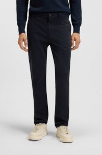 Chino Slim en satin de coton stretch, Bleu foncé