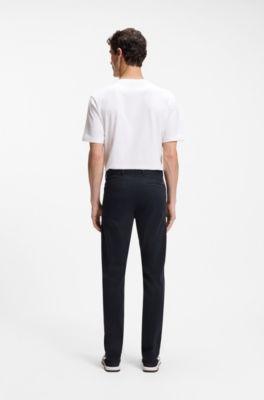 Slim-fit chinos in stretch-cotton satin, Dark Blue