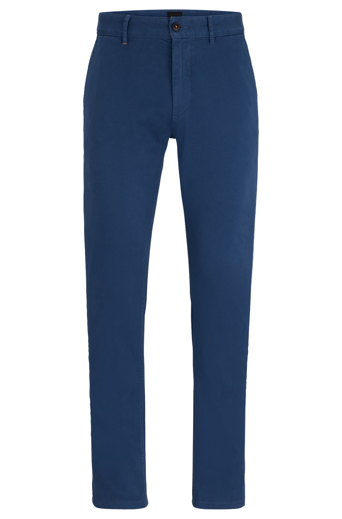 Pantalon Slim Fit en coton stretch satiné, Bleu foncé