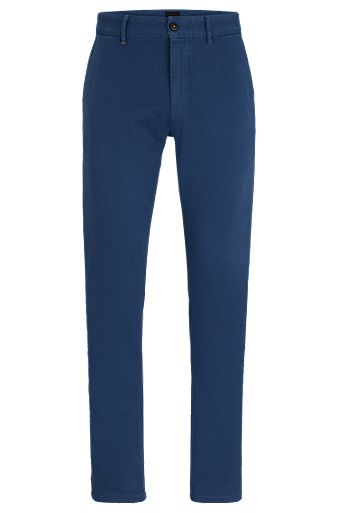 Pantalones slim fit de raso de algodón elástico, Azul oscuro