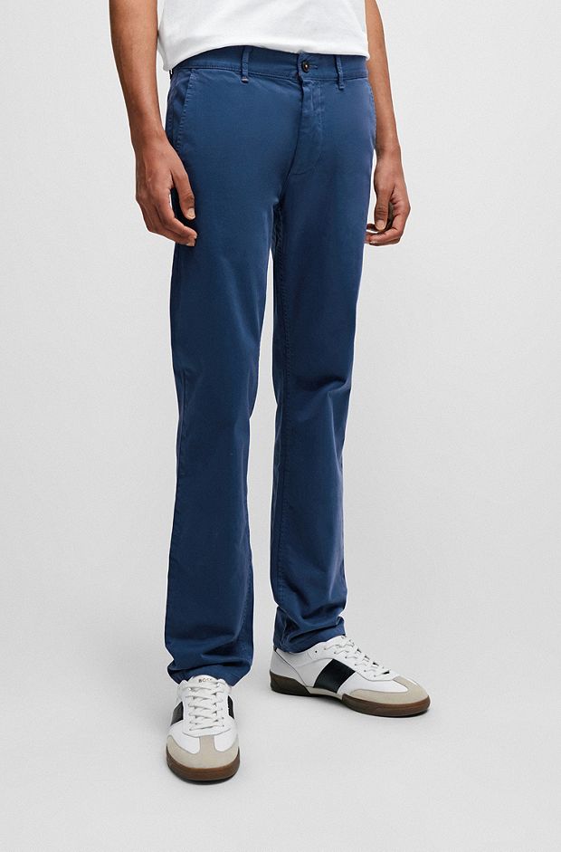 Pantalones chinos slim fit de raso de algodón elástico, Azul oscuro