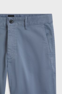 Slim-fit trousers in overdyed stretch satin, Blue
