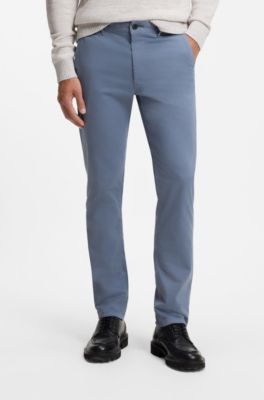 Slim-fit trousers in overdyed stretch satin, Blue