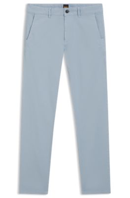 Slim-fit chinos in stretch-cotton satin, Light Blue