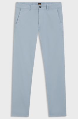Slim-fit trousers in overdyed stretch satin, Light Blue