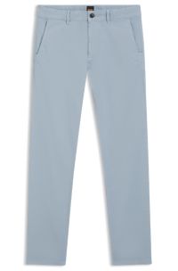Slim-fit chinos in stretch-cotton satin, Light Blue