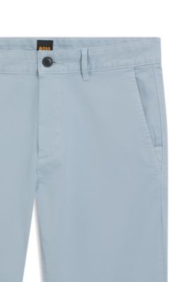Slim-fit chinos in stretch-cotton satin, Light Blue