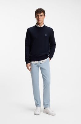 Slim-fit chinos in stretch-cotton satin, Light Blue