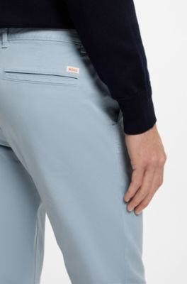 Slim-fit trousers in overdyed stretch satin, Light Blue