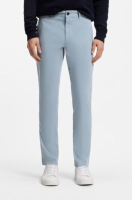 Slim-fit trousers in overdyed stretch satin, Light Blue