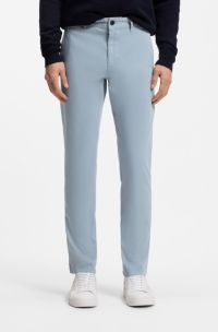 Slim-fit chinos in stretch-cotton satin, Light Blue