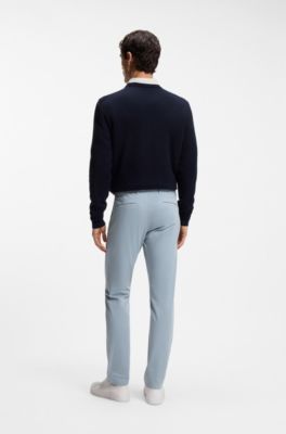 Slim-fit chinos in stretch-cotton satin, Light Blue