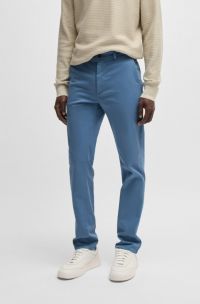 Slim-fit chinos in stretch-cotton satin, Light Blue