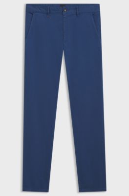 Slim-fit chinos in stretch-cotton satin, Blue