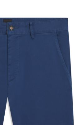 Chinos slim fit de raso de algod&oacute;n el&aacute;stico, Azul