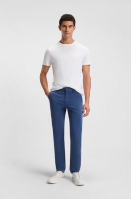 Chino Slim en satin de coton stretch, Bleu