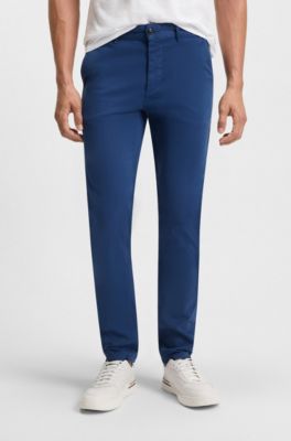 Slim-fit chinos in stretch-cotton satin, Blue