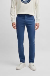 Slim-fit chinos in stretch-cotton satin, Blue