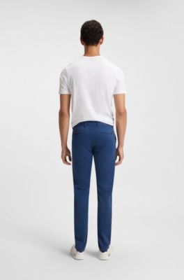 Chinos slim fit de raso de algod&oacute;n el&aacute;stico, Azul