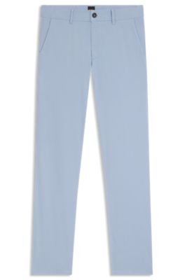 Slim-fit chinos in stretch-cotton satin, Light Blue