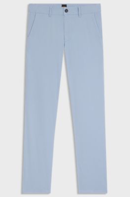 Slim-fit chinos in stretch-cotton satin, Light Blue