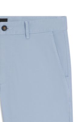 Slim-fit chinos in stretch-cotton satin, Light Blue