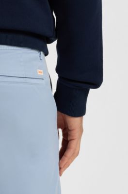 Slim-fit chinos in stretch-cotton satin, Light Blue