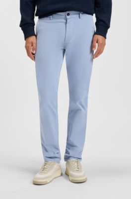 Slim-fit chinos in stretch-cotton satin, Light Blue