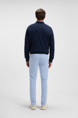 Slim-fit chinos in stretch-cotton satin, Light Blue