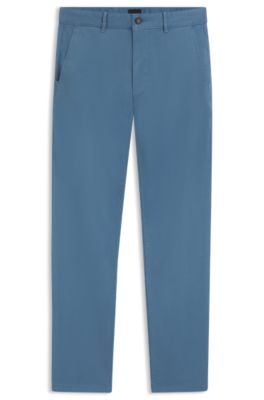 Slim-fit chinos in stretch-cotton satin, Light Blue