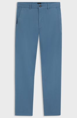 Slim-fit trousers in overdyed stretch satin, Light Blue